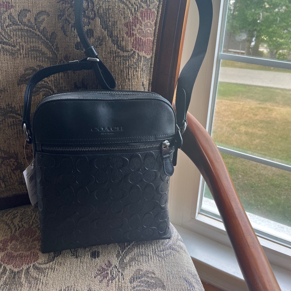 COACH NWT Men’s Houston Flight Bag In Signature Leather Black Monogram